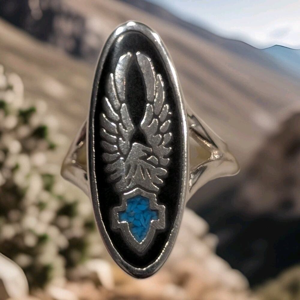 Harley Davidson Eagle Wings Harley Emblem Cross Ring Biker Sterling Sz 7 Rare
